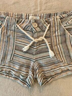 Jolt Linen Blend Striped Shorts Size 7 Coastal Drawstring Summer